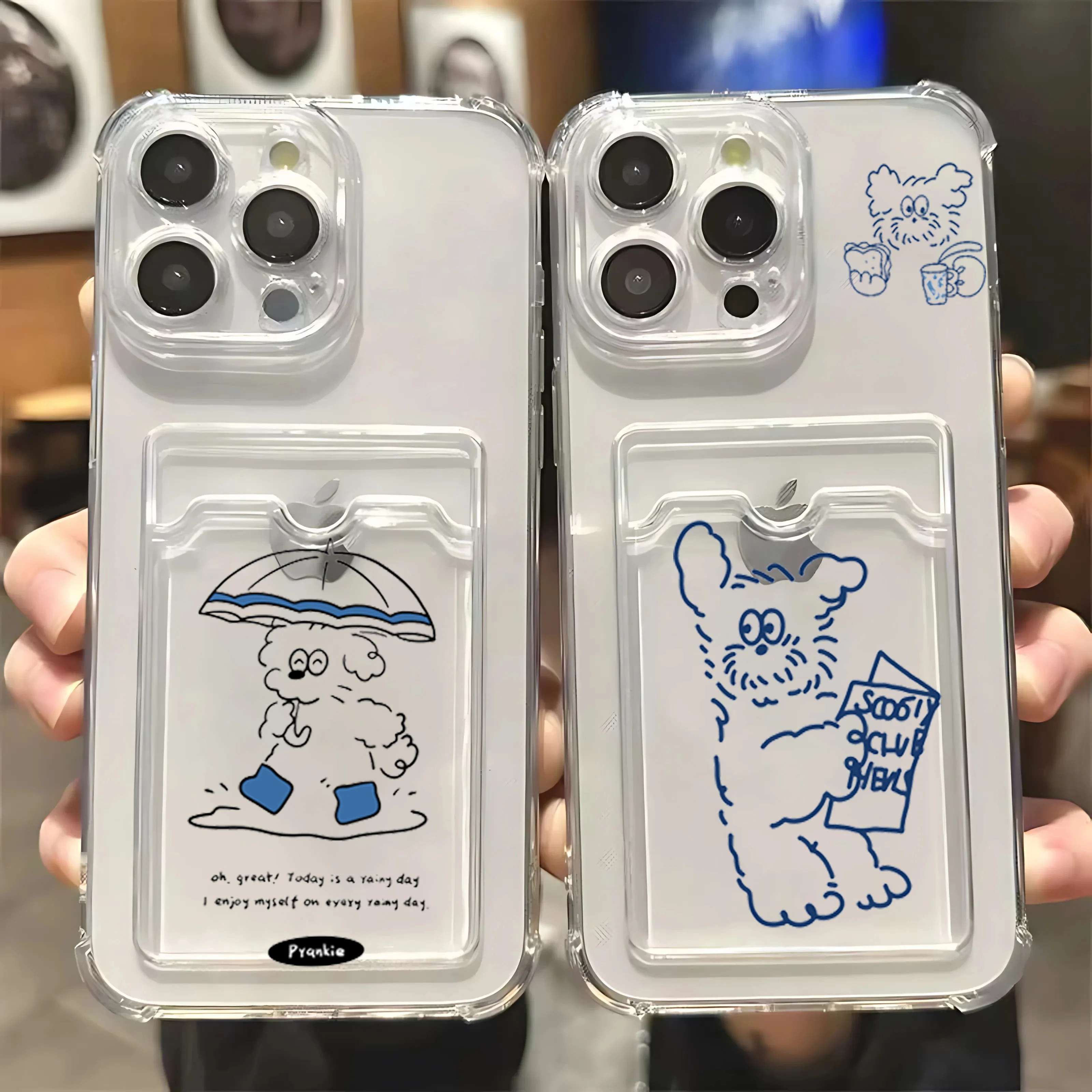 Para iPhone 16 Pro Max funda INS Corea línea de paraguas perro tarjeta funda para iPhone 15 14 13 12 11 XS X XR 7 8 Plus SE 3 2022