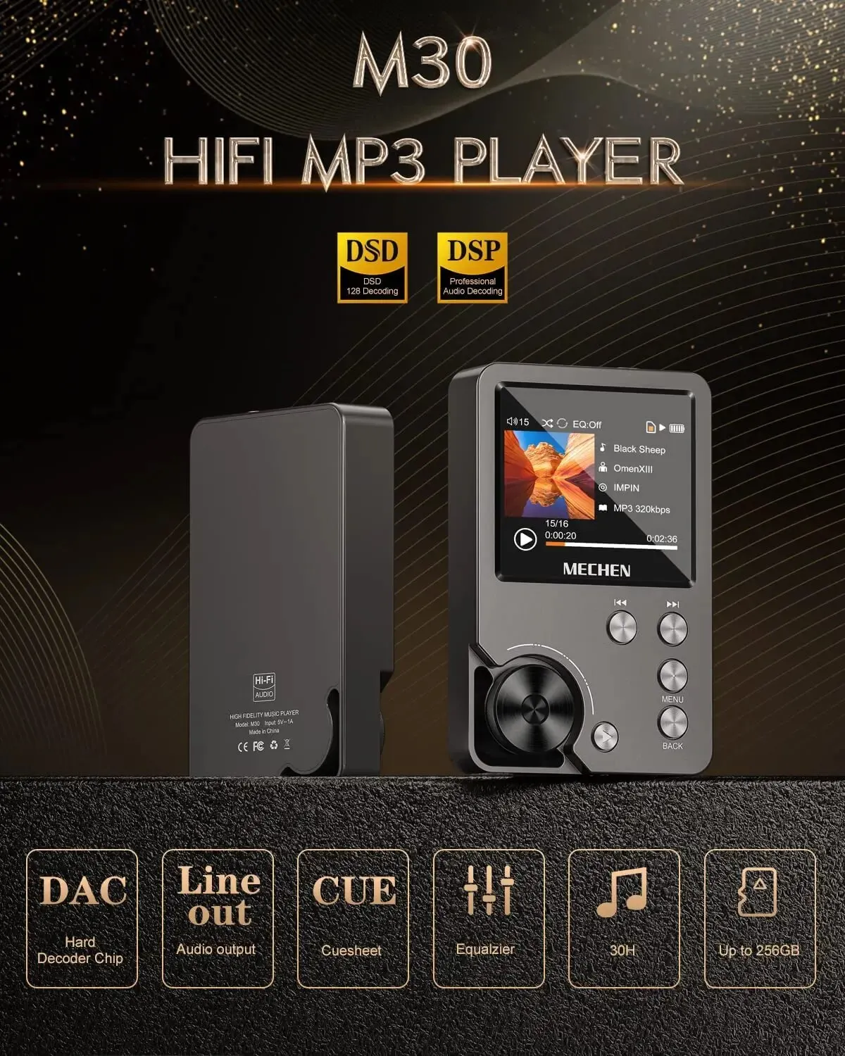 Reproductor MP3 sin pérdidas de alta calidad, MECHEN-M30, HiFi, con tarjeta de memoria de 64GB, compatible con hasta 256GB - imagen 3
