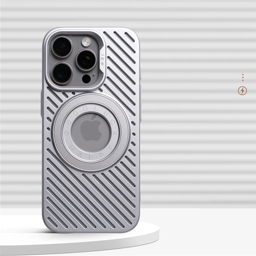 Funda rígida magnética de lujo para PC con disipación de calor para iPhone 16 Pro Max 15 14 12 13 para Magsafe, cubierta con logotipo hueco transpirable