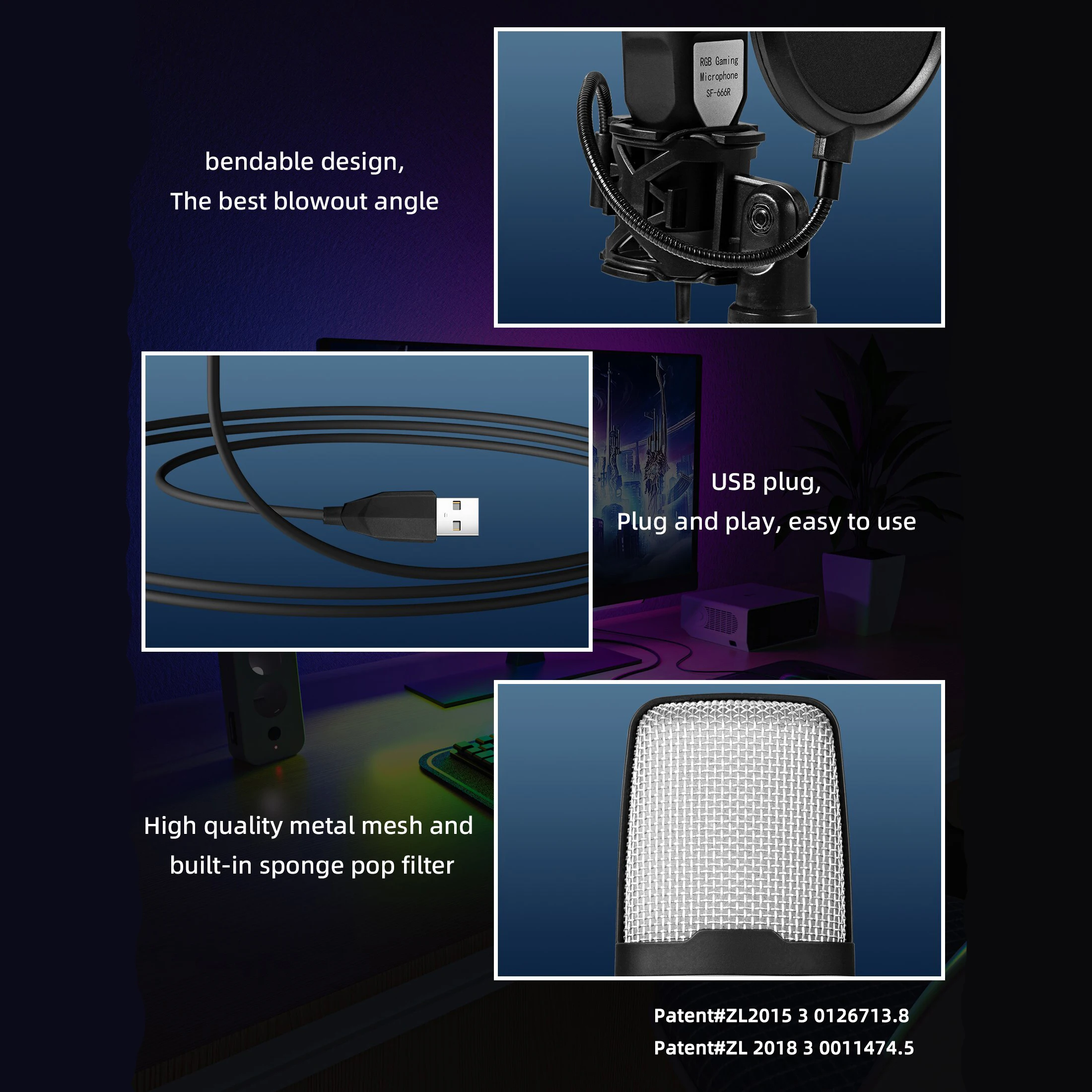 Computadora de juegos micrófono condensador profesional micrófono PC portátil USB con cable transmisión en vivo Podcast estudio Mike Kit Gamer Karaoke - imagen 5