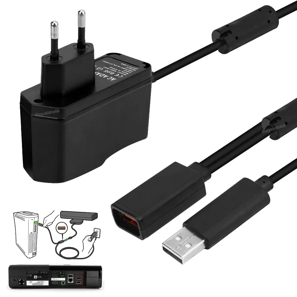 Nueva UE EE. UU. para Xbox 360 enchufe USB adaptador de CA fuente de alimentación con Cable de carga USB para Xbox 360 X-360 Slim Kinect Sensor acceso al juego - imagen 4