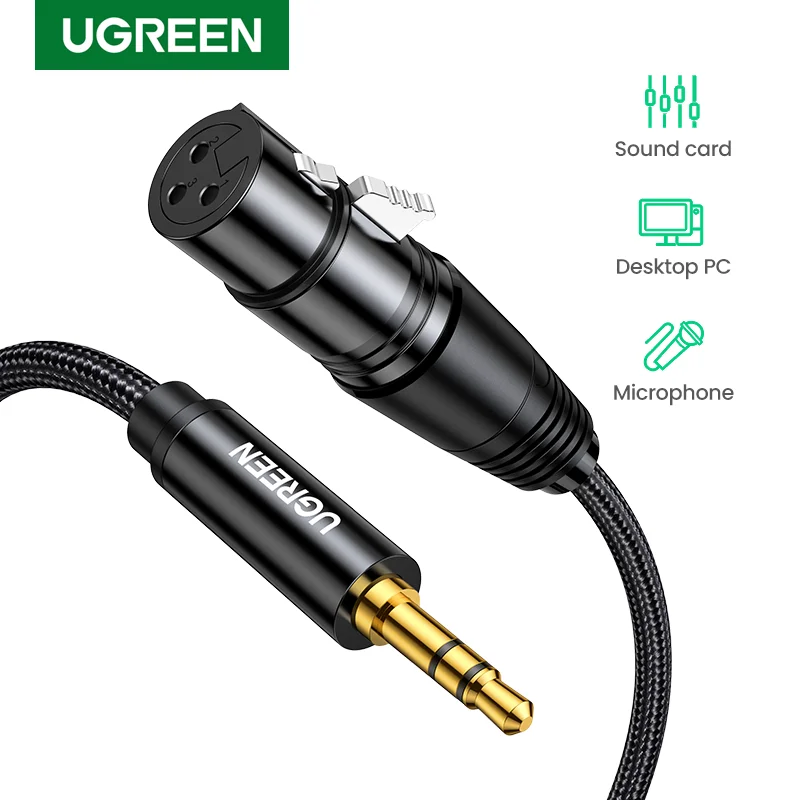 UGREEN-Cable HiFi de Audio XLR a 3,5mm, conector hembra a Mini Jack, Aux Mic, para videocámaras DSLR, cámaras y ordenador