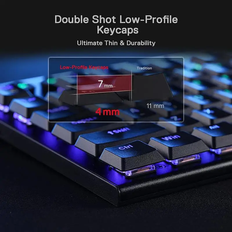 Teclado mecánico RGB inalámbrico Redragon K618 Horus, teclados para juegos Bluetooth/2,4 Ghz/con cable de perfil bajo, interruptor marrón/azul - imagen 4