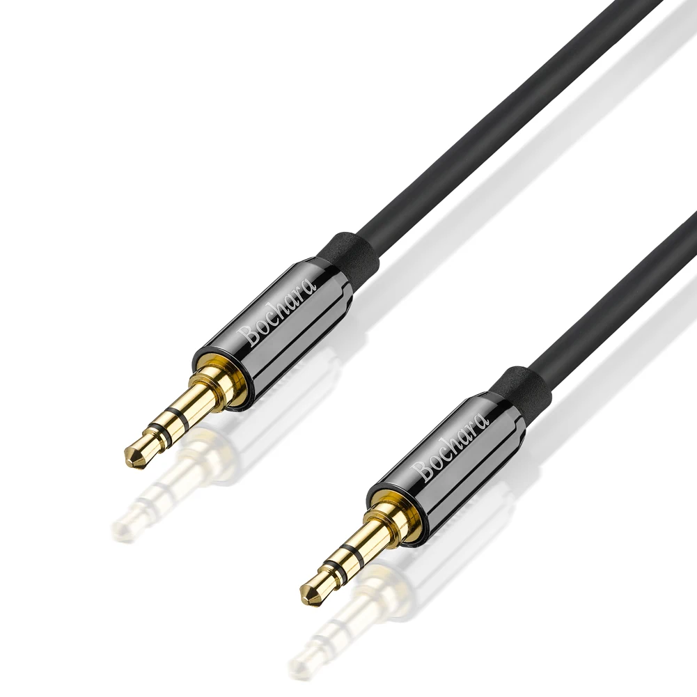 Bochara 1/8 ''TRS 3,5mm OFC AUX Cable de Audio macho a macho carcasa de cobre chapada en oro doble blindado para altavoces auriculares 1,8 m 3m - imagen 2