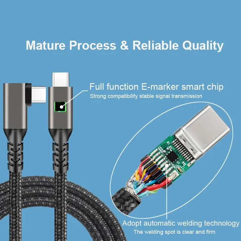 USB 3,2 PD 100W 5A Cable curvo tipo C 90D Bend HD 4K 60Hz 20Gbps USB-C Gen2 Cable de datos para portátiles Macbook Pro Nintendo - imagen 4