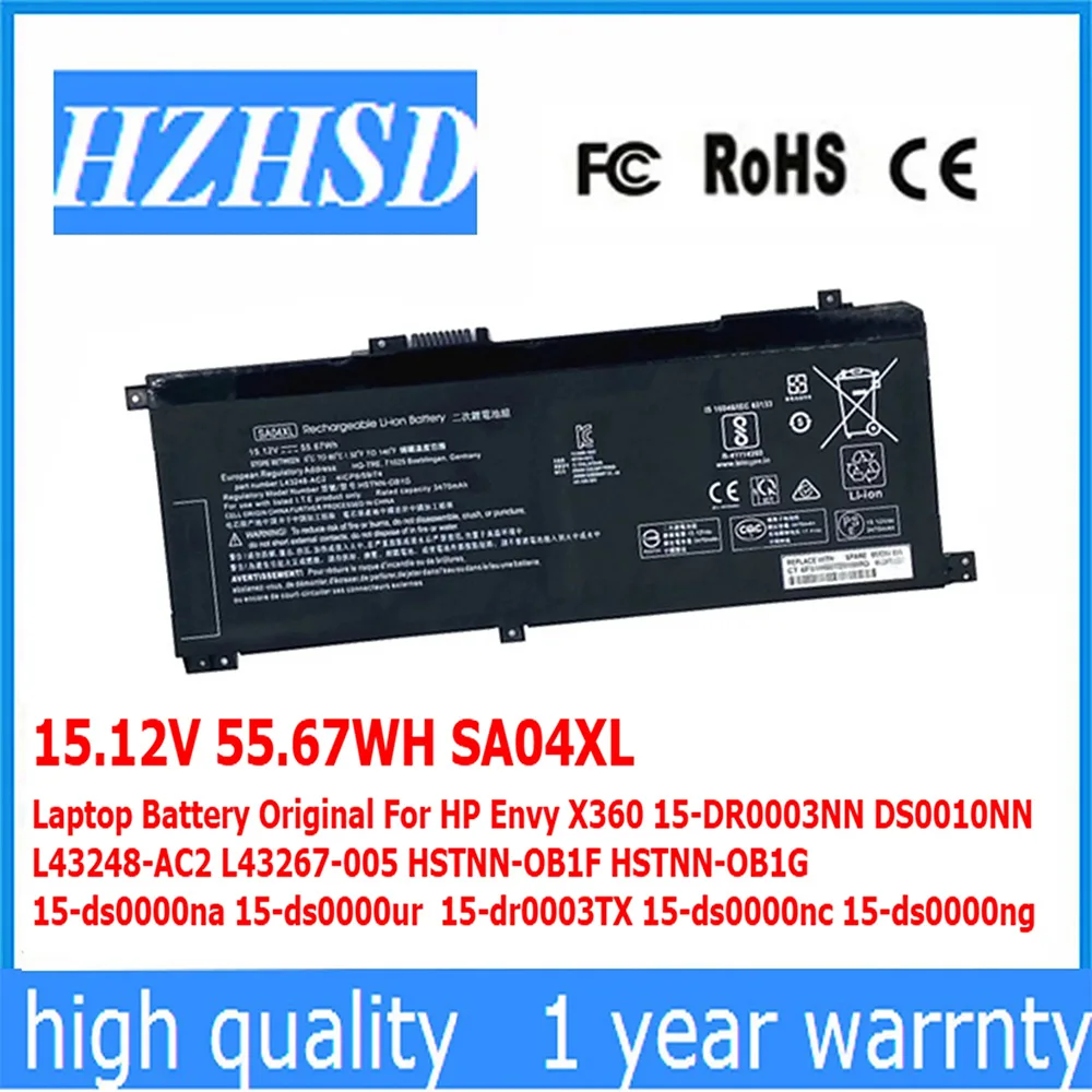 SA04XL 15,12 V 55,67 WH batería de ordenador portátil Original para HP Envy X360 15-DR0003NN DS0010NN L43248-AC2 L43267-005 HSTNN-OB1F HSTNN-OB1G