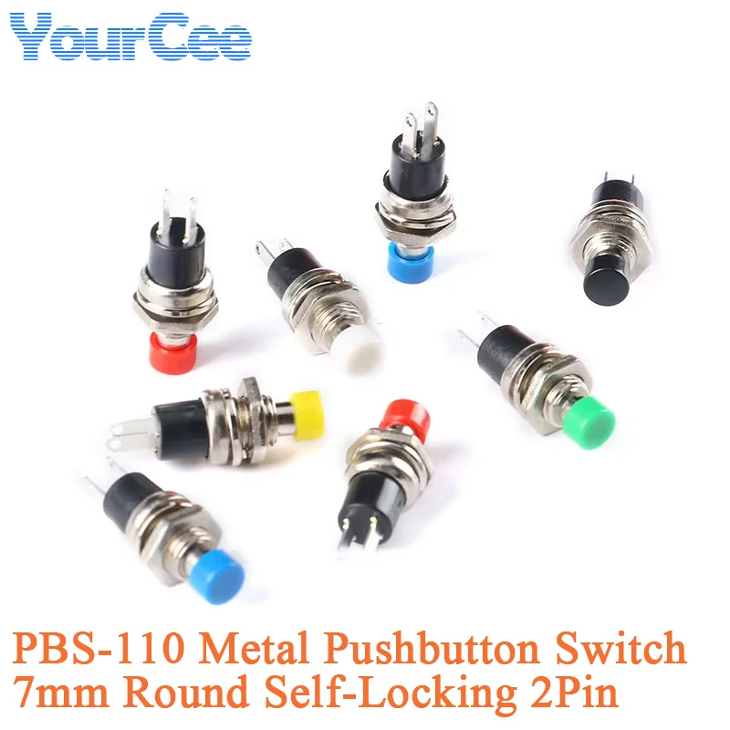 Interruptor de botón de bloqueo automático de 7/12mm PBS-11A PBS-11B interruptor redondo reinicio sin bloqueo autorecuperación 3A 250VAC 2 pines 6 colores PBS-110 - imagen 2