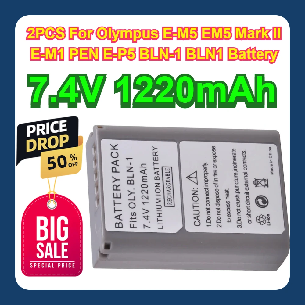 2 uds 7,4 V 1220mAh para Olympus E-M5 EM5 Mark II E-M1 PEN E-P5 BLN-1 BLN1 batería