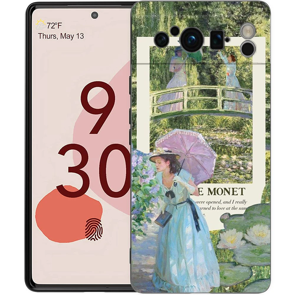 Funda de teléfono para Google Pixel 8 7 6 Pro 8A 7A 6A TPU Shell silicona suave a prueba de golpes cubierta negra Claude Monet Art - imagen 5