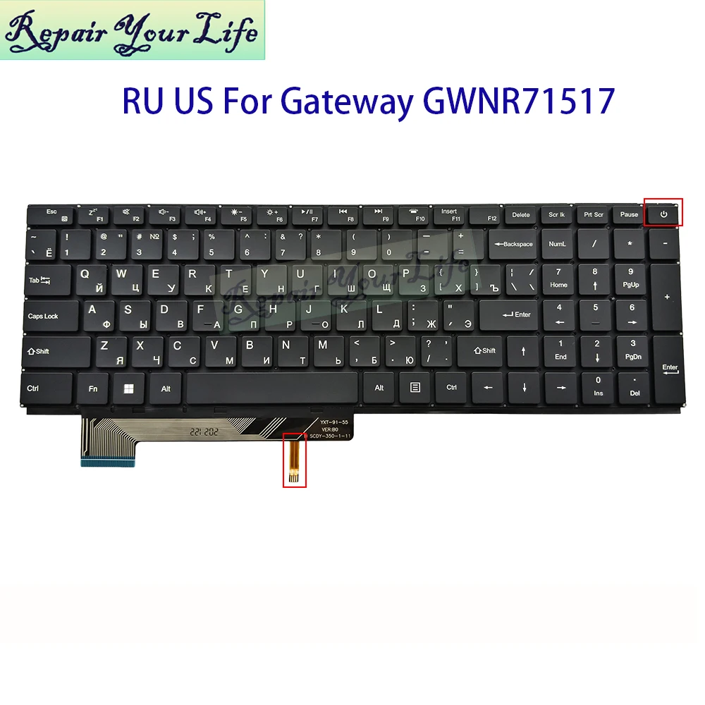 Retroiluminación del teclado ruso de EE. UU. RU para Gateway GWNR71517 GWNR71517-BL GWNR71517-BK portátil inglés retroiluminado YXT-91-55 SCDY-350-1-11