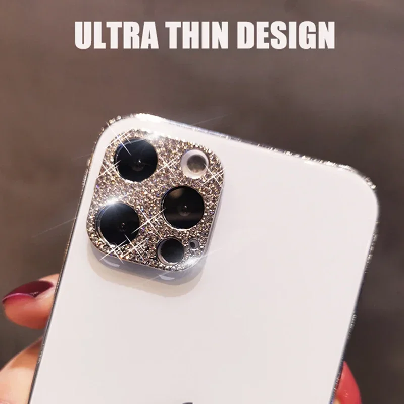 Protector de lente de cámara con diamantes brillantes para IPhone 15 13 12 Mini 16 14 Pro Max, película protectora de pantalla de Metal con purpurina y diamantes de imitación - imagen 5