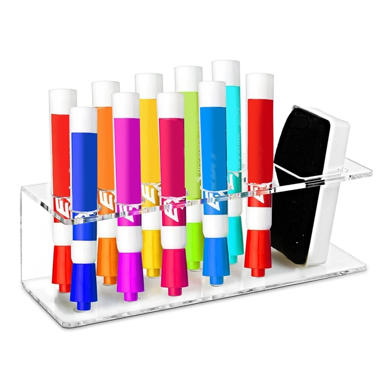 Soporte de marcador de borrado en seco, soporte de acrílico transparente con ranuras y borrador, portalápices - imagen 2