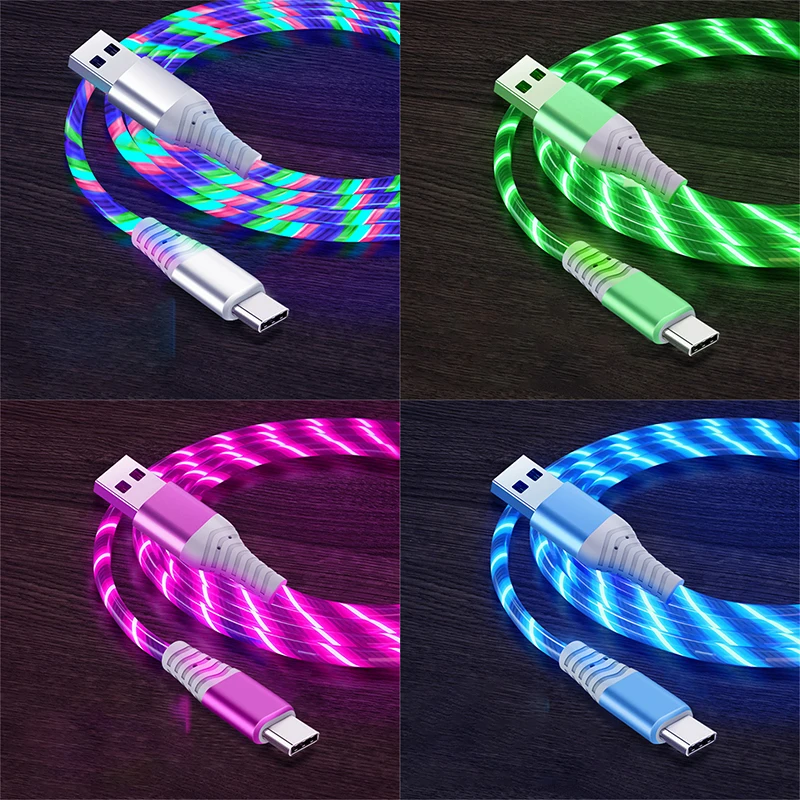 Cable de datos de carga rápida para móvil, Cable Micro USB LED tipo C de flujo luminoso 3A para Samsung, Xiaomi, OPPO, Huawei, IPhone - imagen 2