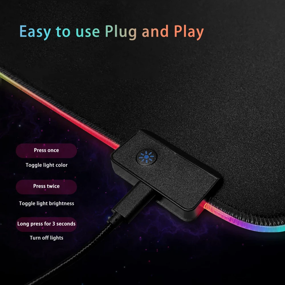 Alfombrilla de ratón para juegos de gran tamaño, alfombrilla de ratón colorida luminosa para PC, ordenador de escritorio, 7 colores, luz LED, alfombrilla de teclado para juegos - imagen 5