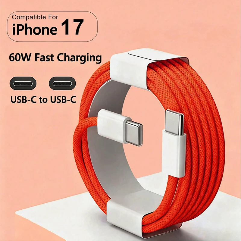Cable de teléfono USB C a tipo C de carga rápida de 60W Línea de datos trenzada tipo C para iPhone 15 16 17 pro Max plus - Cable de carga duradero - imagen 3