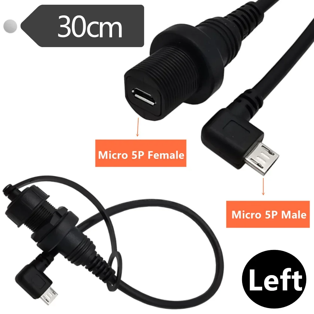 Cable Micro USB resistente al agua de 90 grados, Micro-USB 2,0, 5 pines, IP67, macho a hembra, montaje en Panel, Cable de extensión de conector a prueba de agua - imagen 2