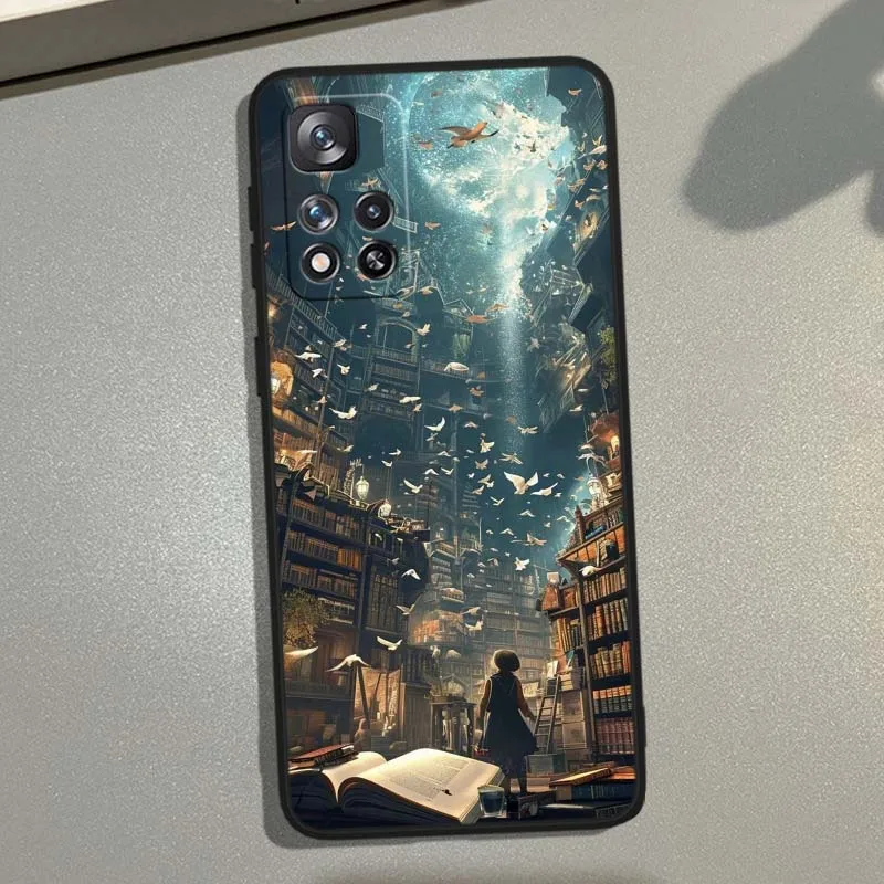 Funda de diseño artístico de estantería para Xiaomi Redmi Note 11T 11 11S 11SE 10 10T 10S 9 9 9T 8T 8 Lite Pro Plus Max funda de teléfono negra - imagen 3
