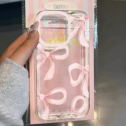 Funda Transparente Silicona iPhone con Lazo Rosa Antigolpes