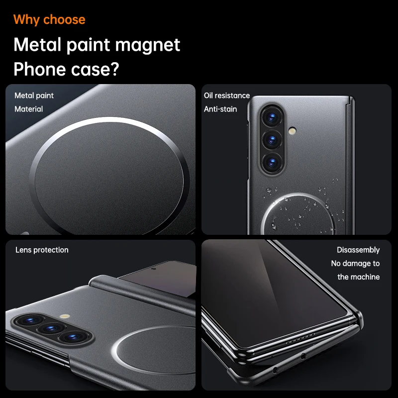 Funda protectora de lujo con bisagra plegable de eje central, funda protectora de lente de pintura metálica magnética para Samsung Galaxy Z Fold7 6 5 4 - imagen 2