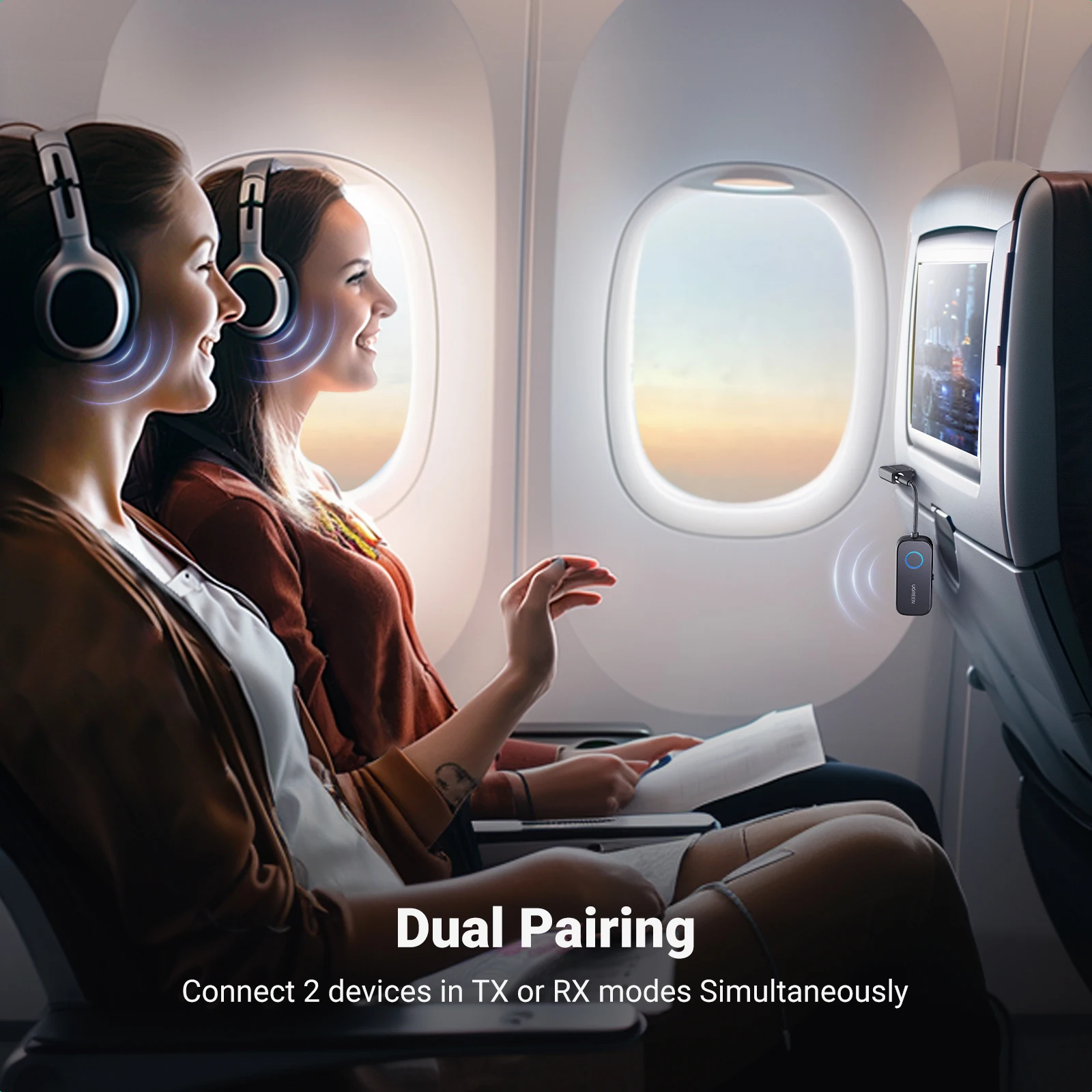 UGREEN Receptor y transmisor Bluetooth para avión Adaptador Bluetooth inalámbrico 2 en 1 para usar con cualquier conector de 3,5 mm en vuelo, TV - imagen 3