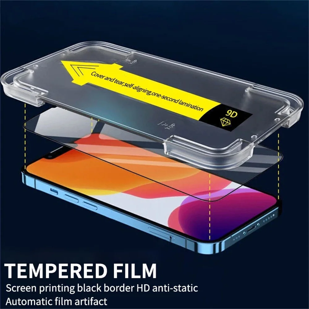 Protector de pantalla HD de fácil instalación para iPhone, vidrio templado sin polvo para modelos 16 Pro Max, 15, 13, 11, 14, 12 Mini, XR, XS, 7, 8 Plus, 16 Pro Max - imagen 3