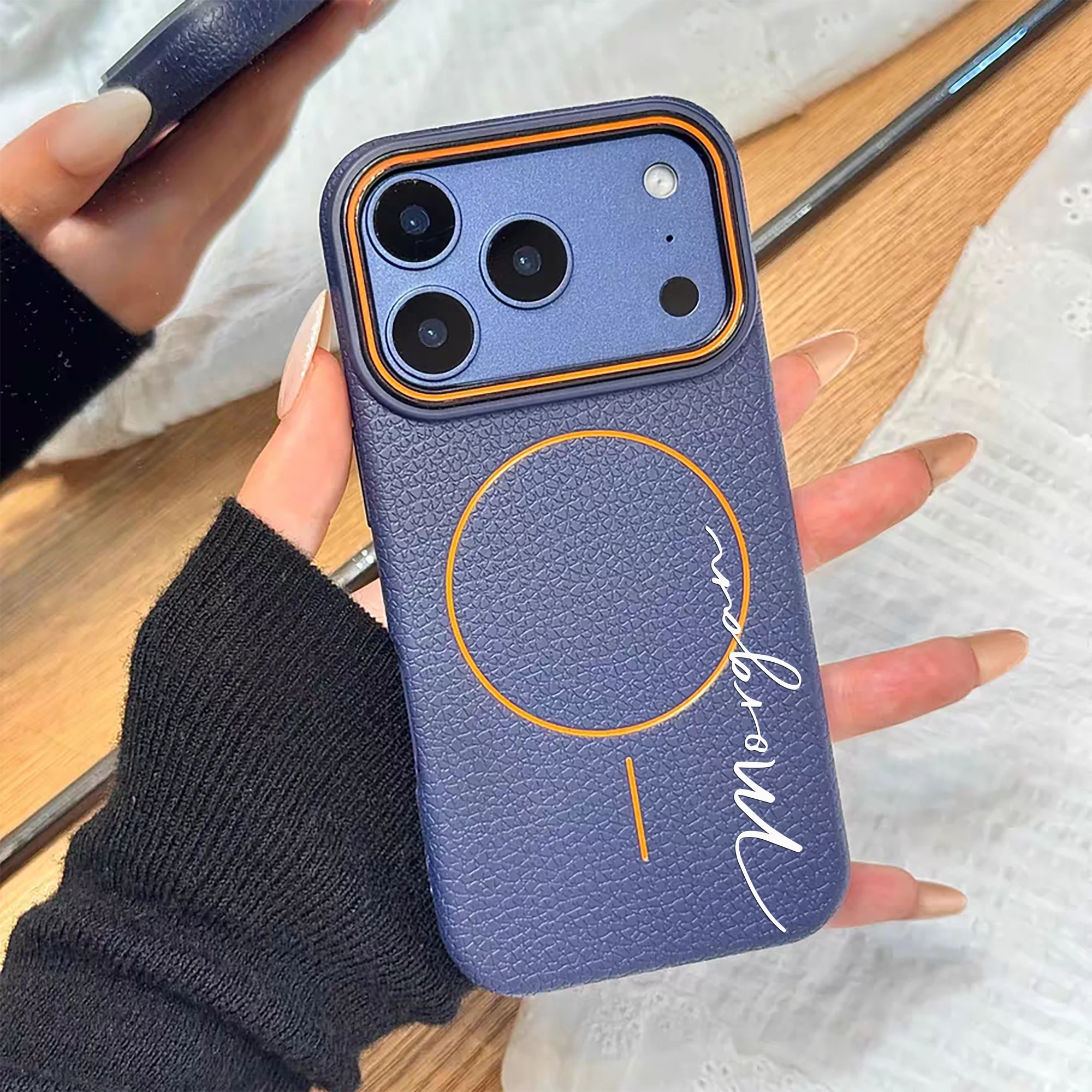 Nombre personalizado Funda de teléfono de TPU magnética con textura de lichi personalizada Compatible con iPhone 17 16 15 14 13ProMax Pro, iPhone 17 Air. - imagen 3