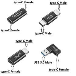 Adaptador USB-C macho a hembra en ángulo recto de 90 grados