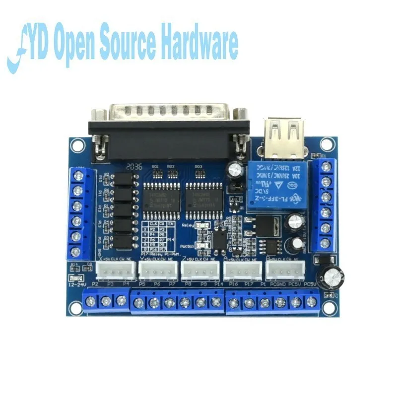 Placa de interfaz MACH3 de 5 ejes con adaptador optoacoplador, controlador de Motor paso a paso + Cable USB para raspberry pi