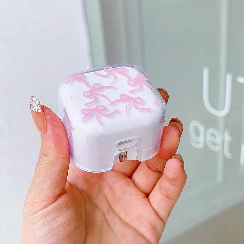 Funda protectora de cargador con diseño de amor rosa para iPhone, 20W, enchufe triangular, adaptador USB, gestión de cables, accesorios enrolladores, nuevo - imagen 3