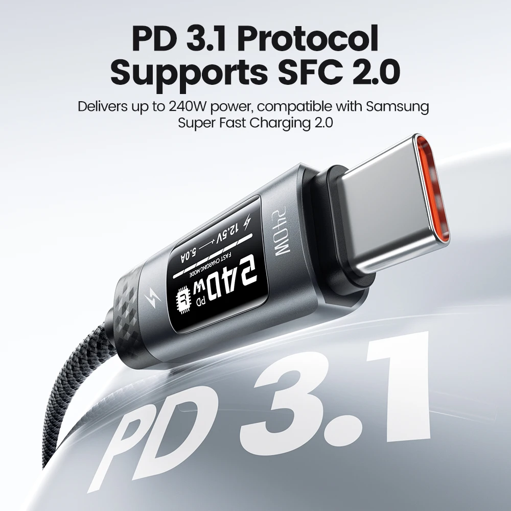 Toocki 240W USB C Cbale carga rápida pantalla Digital OLED PD 3,1 tipo C a USB C cable de datos para Macbook iphone 16 17 Samsung S25 - imagen 2