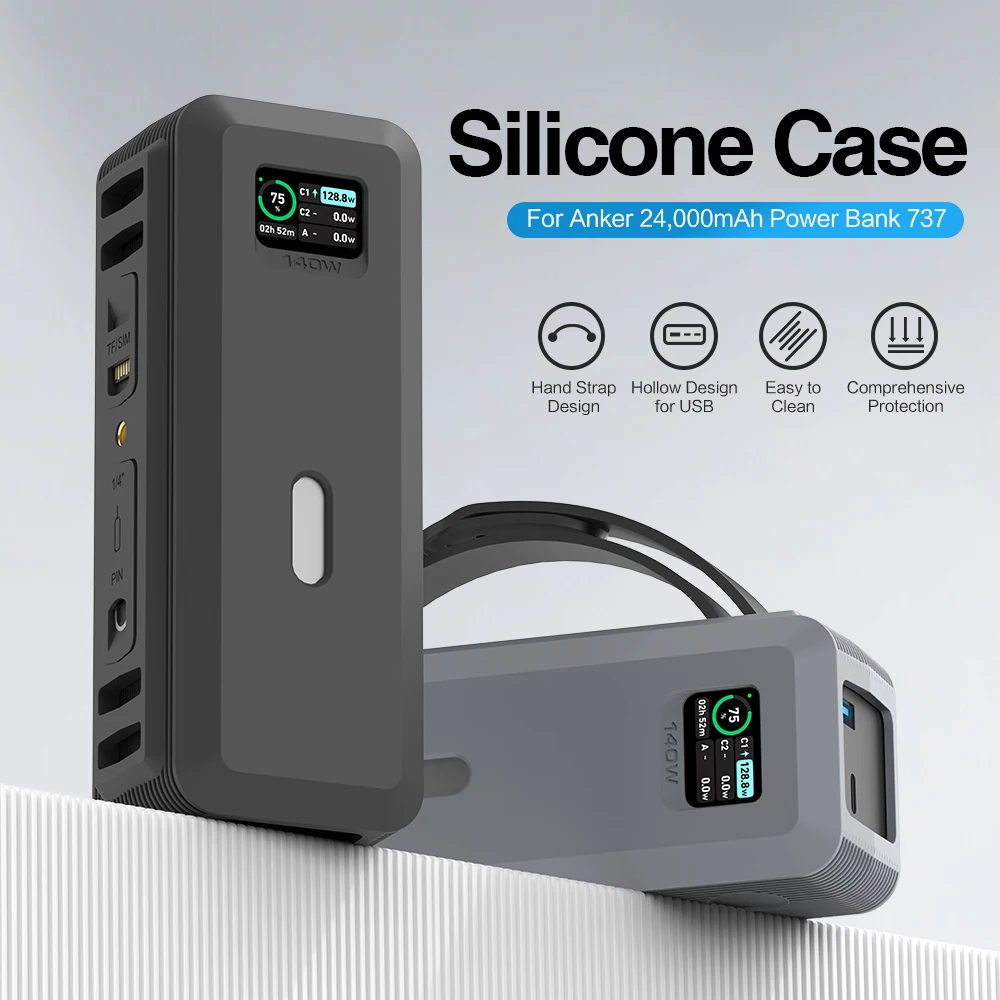 Funda de silicona para Anker 737 Power Bank PD240W Cable de carga para 140W 24000mAh PowerCore SD/TF funda protectora de almacenamiento de tarjetas - imagen 2