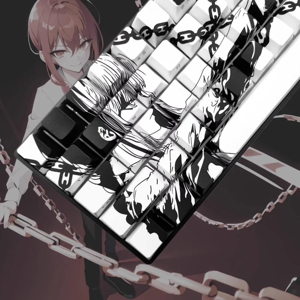 Juego de tapas de teclas secundarias Sakura Makima Cherry PBT luz lateral grabada 130 teclas para teclados mecánicos 61/64/75/84/96/104 - imagen 3