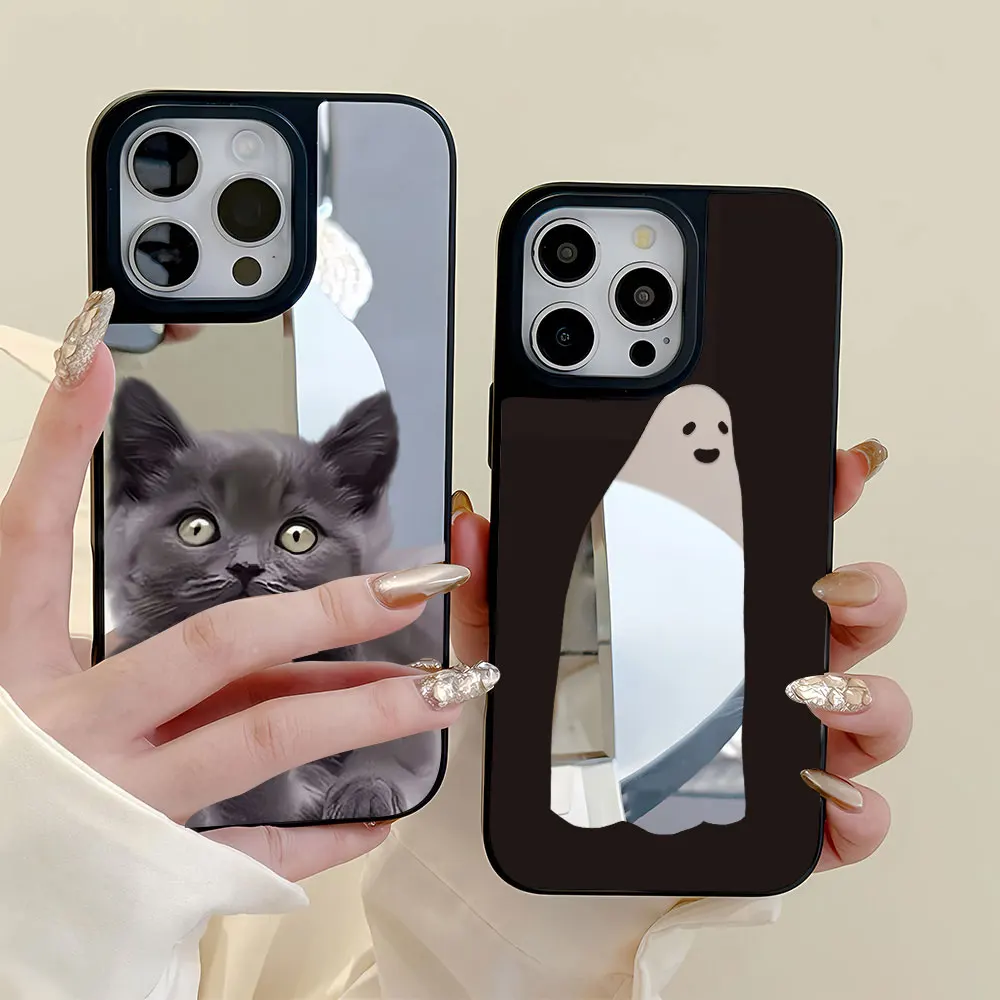 Funda de teléfono con espejo de maquillaje de lujo para iPhone 17 16 Pro Max 13 15 14 11 12 Air 17promax a prueba de golpes gato Animal pintado Funda