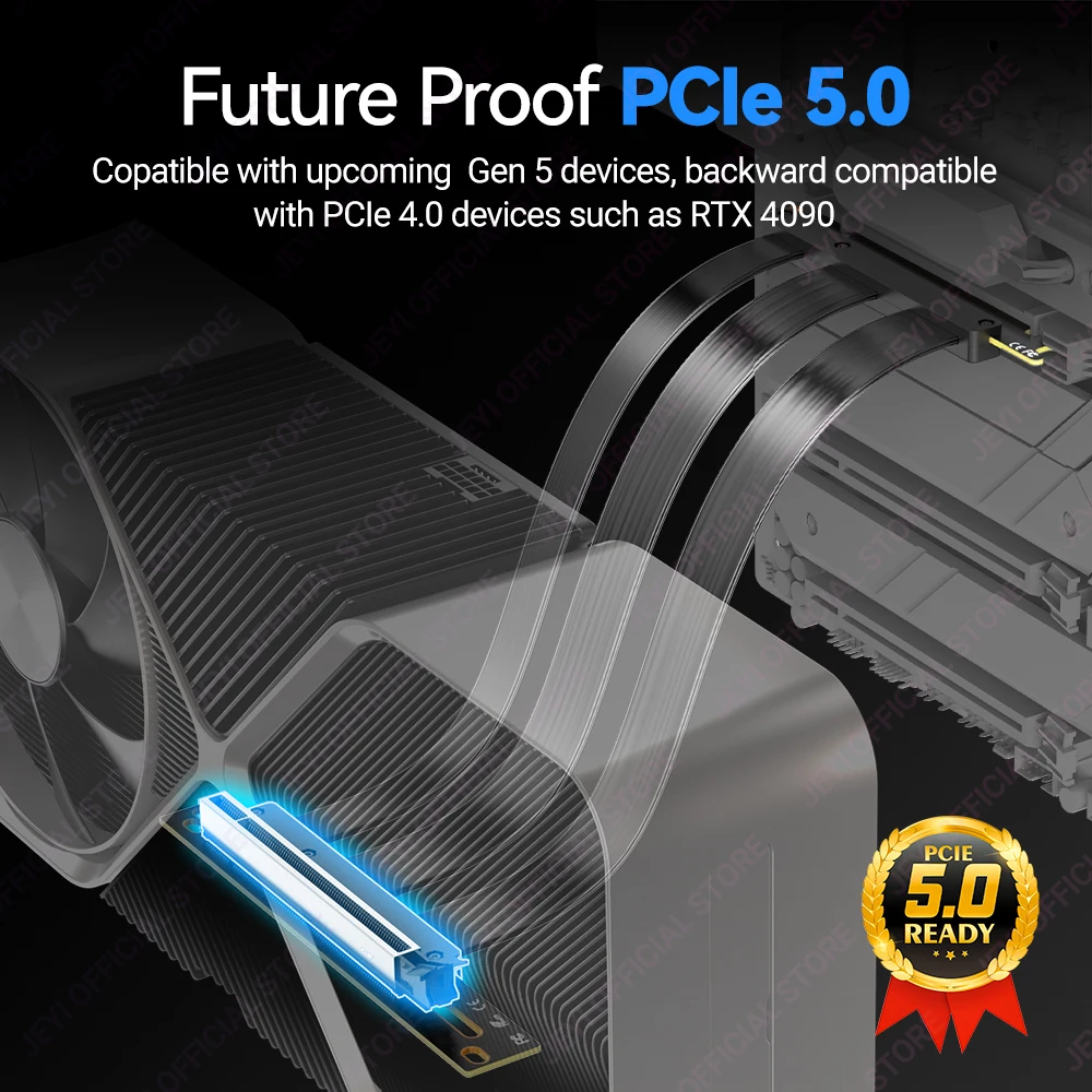 JEYI PCIe 5.0 Cable elevador, cable de extensión de tarjeta gráfica de 64 GB/s compatible con RTX5090, RTX4090, RX8900, RX7900, WRX80/WRX90E - imagen 3