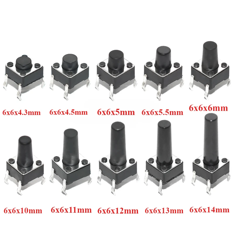 50pcs/Lot Touch Switch Vertical 6*6*4.3/5/6/7/8/8.5/9/10/11/12 --/15mm Micro Pcb Panel Keypad Switch Connector plug-in - imagen 2
