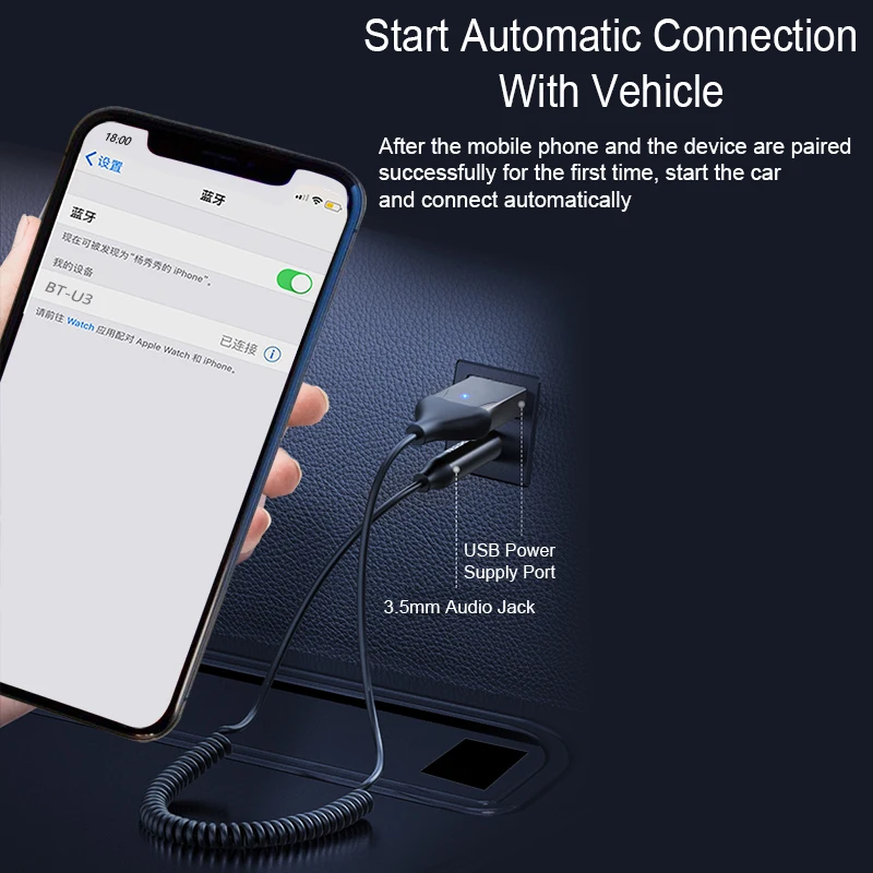 Transmisor Bluetooth inalámbrico para vehículo AUX 3,5mm adaptador Bluetooth 5,0 Cable de Audio para receptor de altavoz de coche transmisión BT - imagen 2