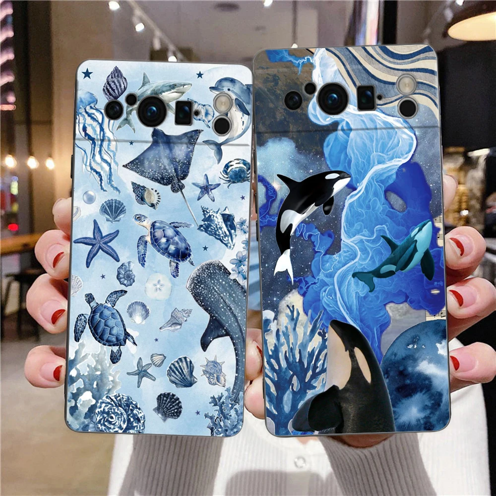 Funda de teléfono con tema Ocean Life para Google Pixel 10 9 8 7 6 Pro XL 9A 8A 6A 7A 5G, funda negra de TPU suave a prueba de golpes - imagen 2