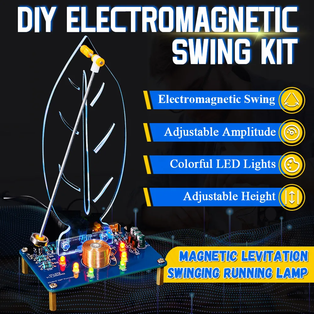 Kit electrónico de levitación magnética de oscilación de hojas DIY con luz de flujo LED, Kit de soldadura de práctica científica, fuente de alimentación de 5V