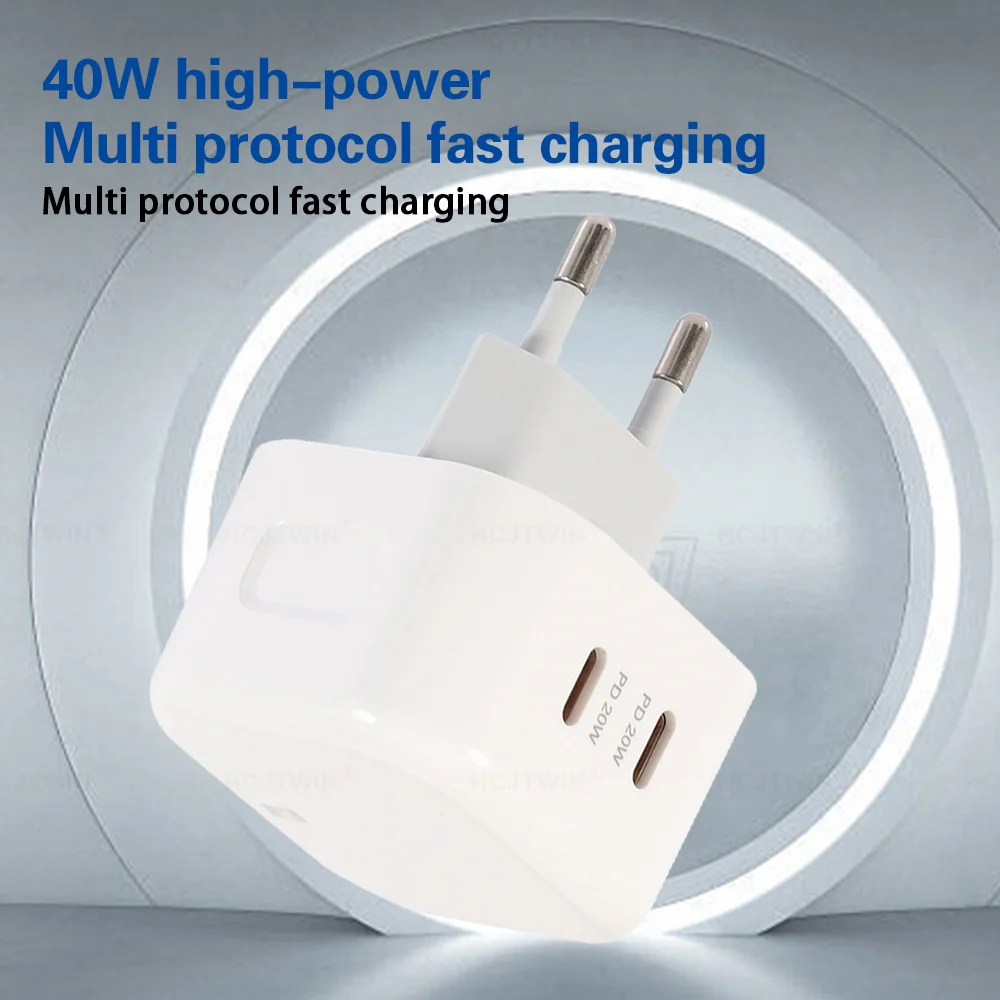 Total 40W Dual USB C tipo c PD cargador de pared adaptadores de corriente de carga rápida para Ipad 2 3 4 IPhone 12 13 14 15 Xiaomi Huawei - imagen 4