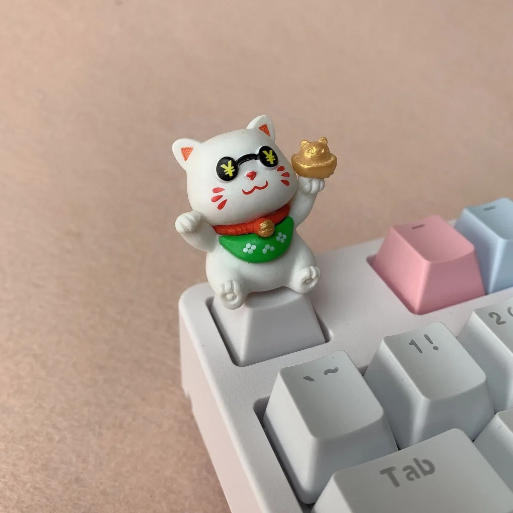 Tapa de tecla creativa de dibujos animados personalizada OEM 3D para teclado mecánico chica lindo gato de la suerte llavero - imagen 2