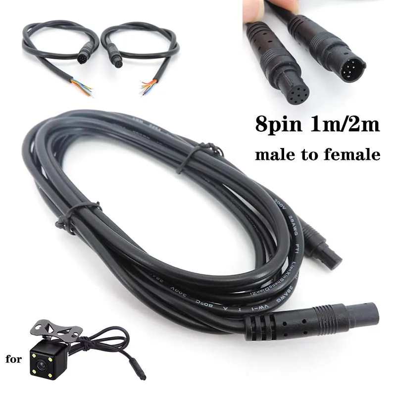 0.5m 1m 2m 8 pin core Male to Female Cord Car Rear View vehicle DVR Camera Reverse connector extend Cable cord HD Monitor Wire - imagen 2