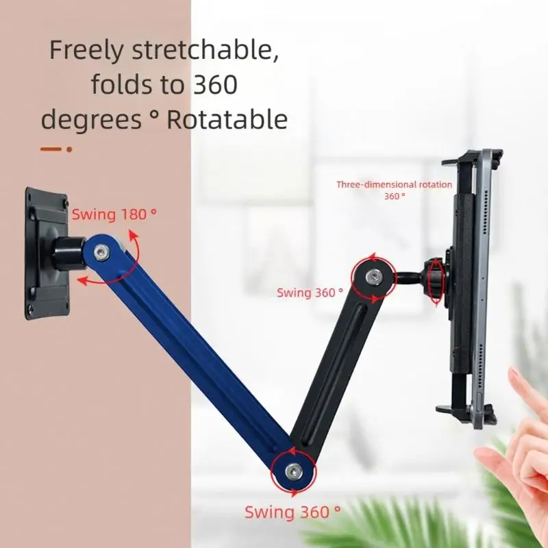Soporte giratorio para tableta y teléfono, montaje en pared plegable tensión ajustable, instalación Vertical y Horizontal - imagen 4