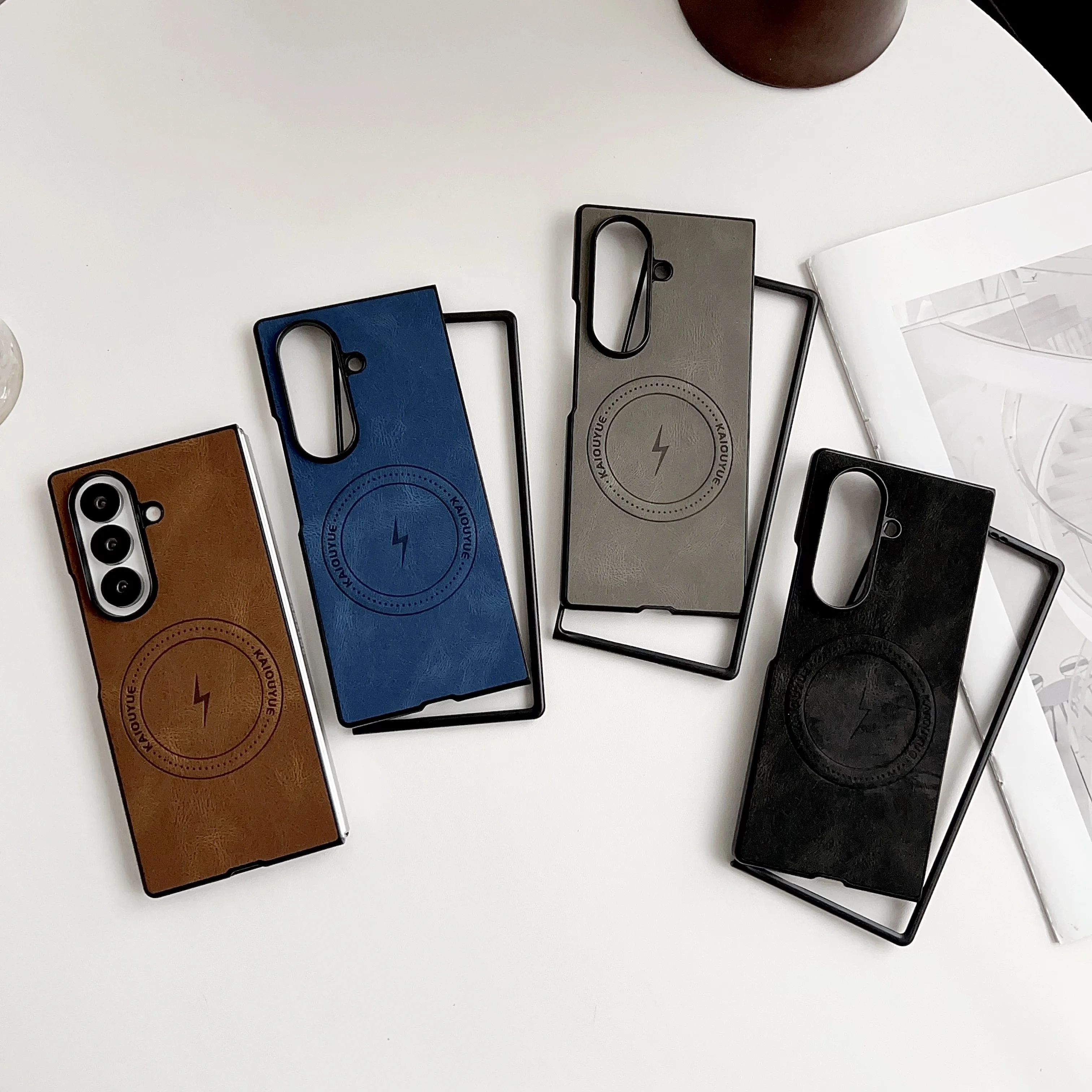 Funda para Samsung Z Fold 7 6 5 4 3 Lightning Nappa patrón de cuero magnético protección de cámara cubierta anticaída para Samsung Z Fold7 - imagen 2