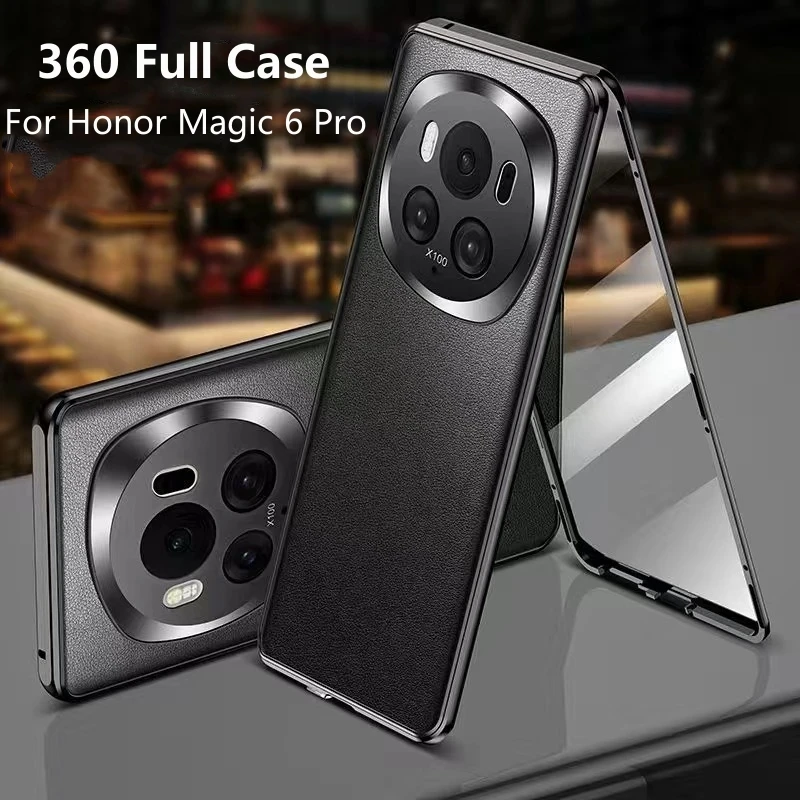 Funda de cuero para Honor Magic 6 Pro 360, cubierta de vidrio templado completo para Magic 6Pro 5G, protección de doble cara, Funda de parachoques