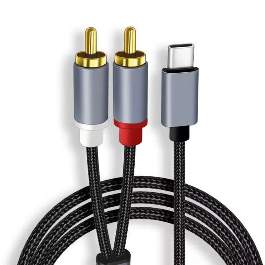 Adaptador de enchufe USB C a 2RCA macho, divisor tipo C a RCA macho a macho Y RCA para coche, altavoz estéreo auxiliar, cable Amp