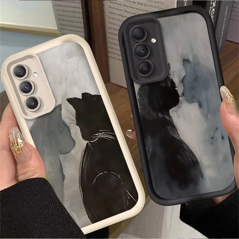 Funda de teléfono con diseño de sombra de gato negro para Samsung Galaxy A14 A15 5G S21 S22 S23 S24 S25 5G FE Plus Ultra A25 A35 A52 A53 A54 A555G