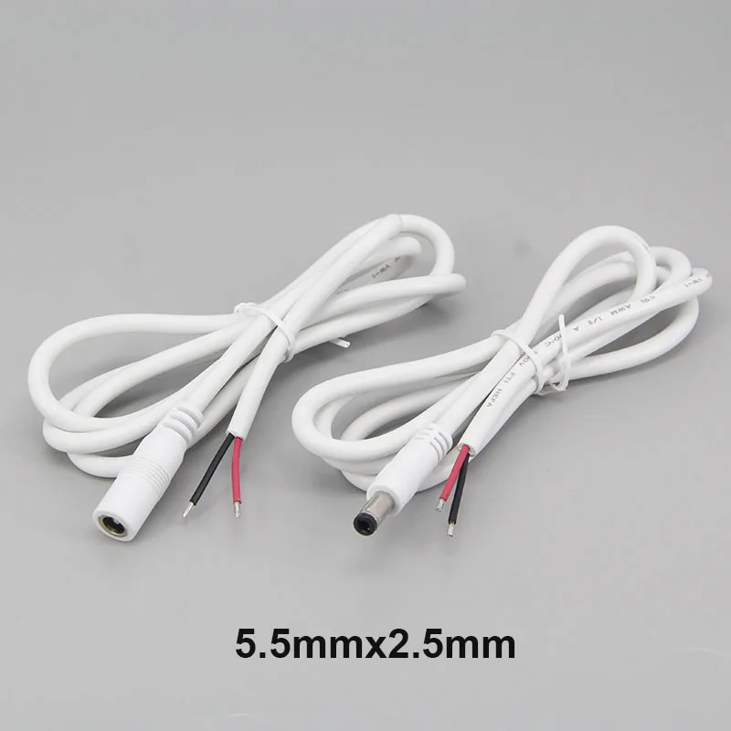 20cm 100cm blanco 18awg 7A DC conector macho hembra cable de 2 pines cable de extensión de fuente de alimentación Cable de cámara 5,5mm x 2,1mm 2,5mm cobre - imagen 4