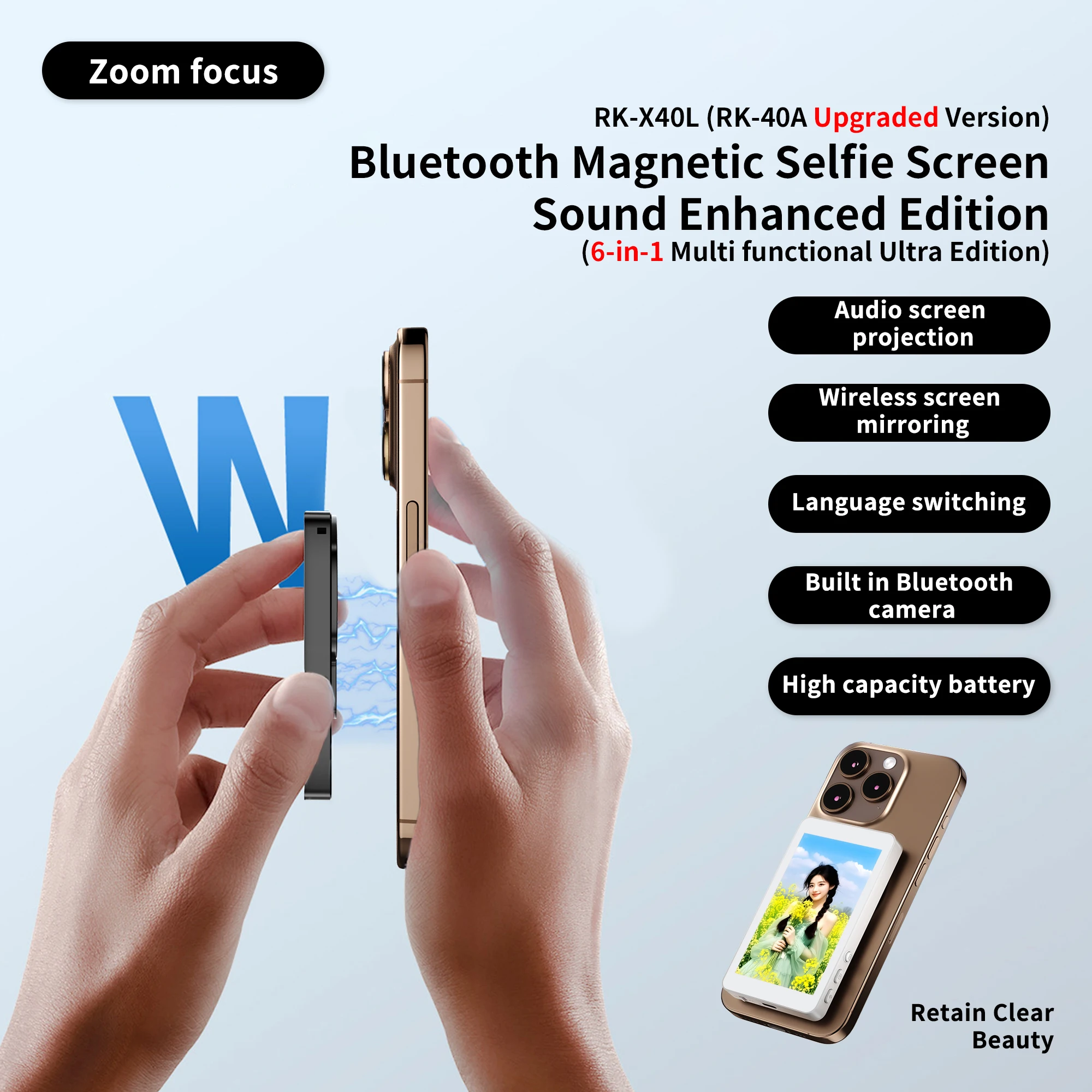 Smartphone Selfie Monitor pantalla inalámbrica magnética Vlog teléfono cámara trasera Selfie Bluetooth para transmisión de vídeo en vivo - imagen 2