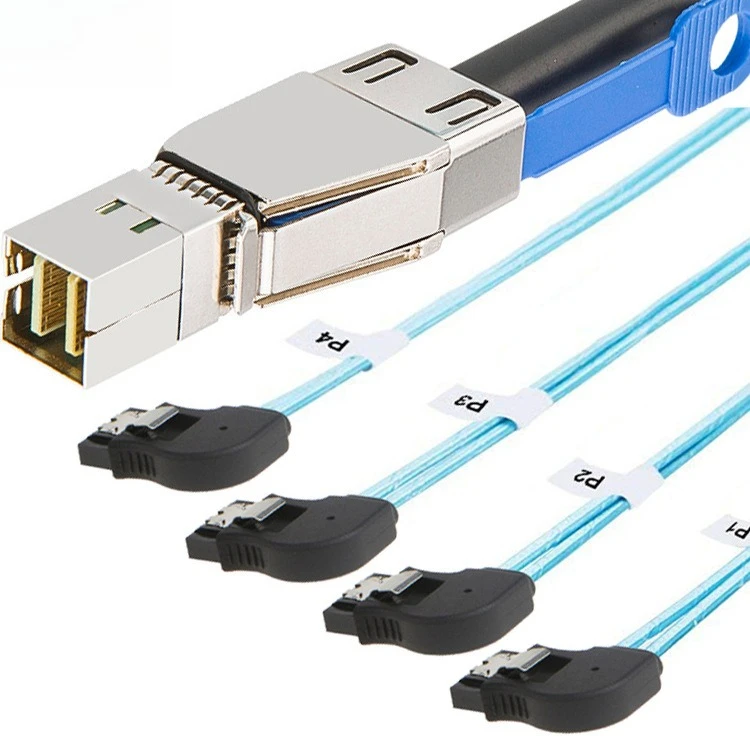 Mini SAS HD SFF-8644 a 4 SATA de curva derecha, cable de datos externo de servidor 12 Gbps de longitud opcional 0,5 M 1M 2M 3M - imagen 4