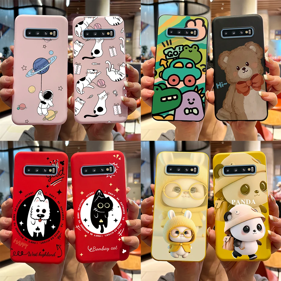 Funda para Samsung Galaxy S10 S 10 Plus S10E Funda de teléfono lindo conejo Panda pintado suave TPU Coque para Samsung S10 S10 + S10E Funda